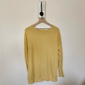 Yellow Crew Neck Sweater Open Back Lightweight Knit with Open Back